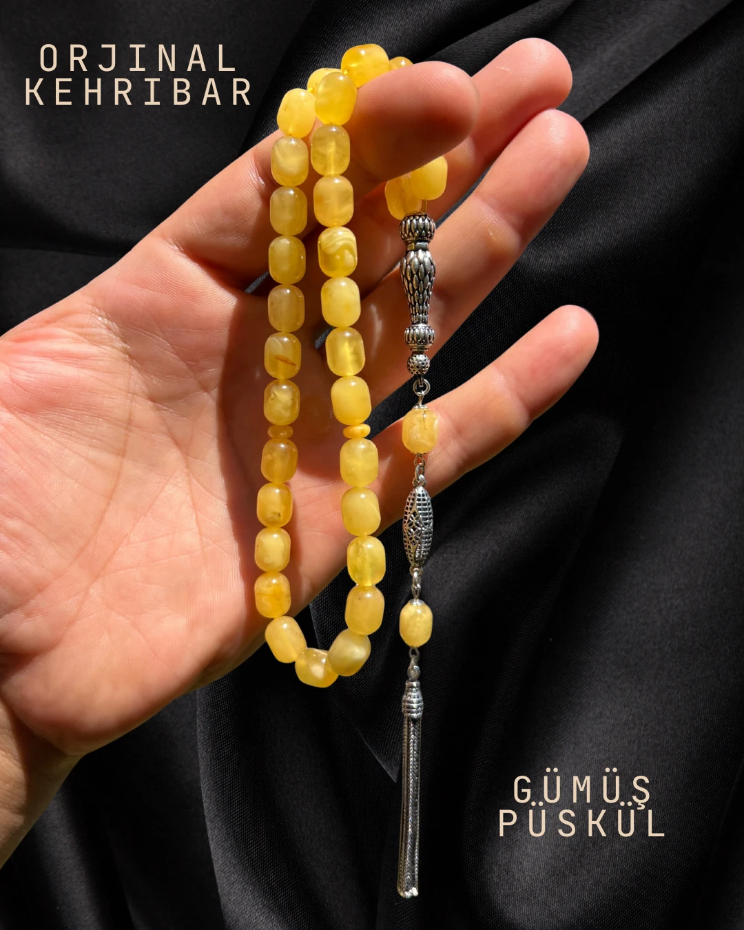 Sertifikalı Baltık Kehribar Tesbih - Gümüş Püskül Tasarım