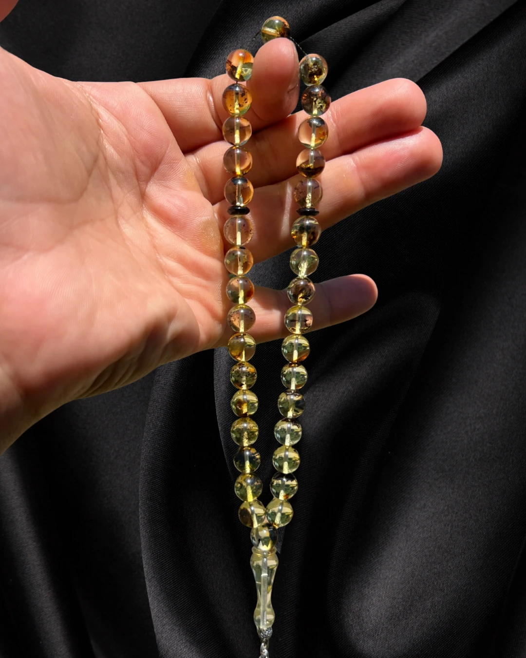 Sertifikalı Baltık Kehribar Tesbih - Gümüş Püskül Tasarım