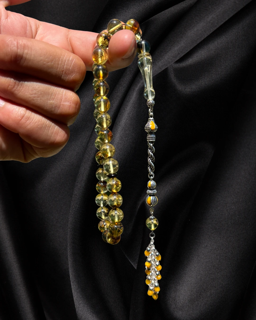 Sertifikalı Baltık Kehribar Tesbih - Gümüş Püskül Tasarım