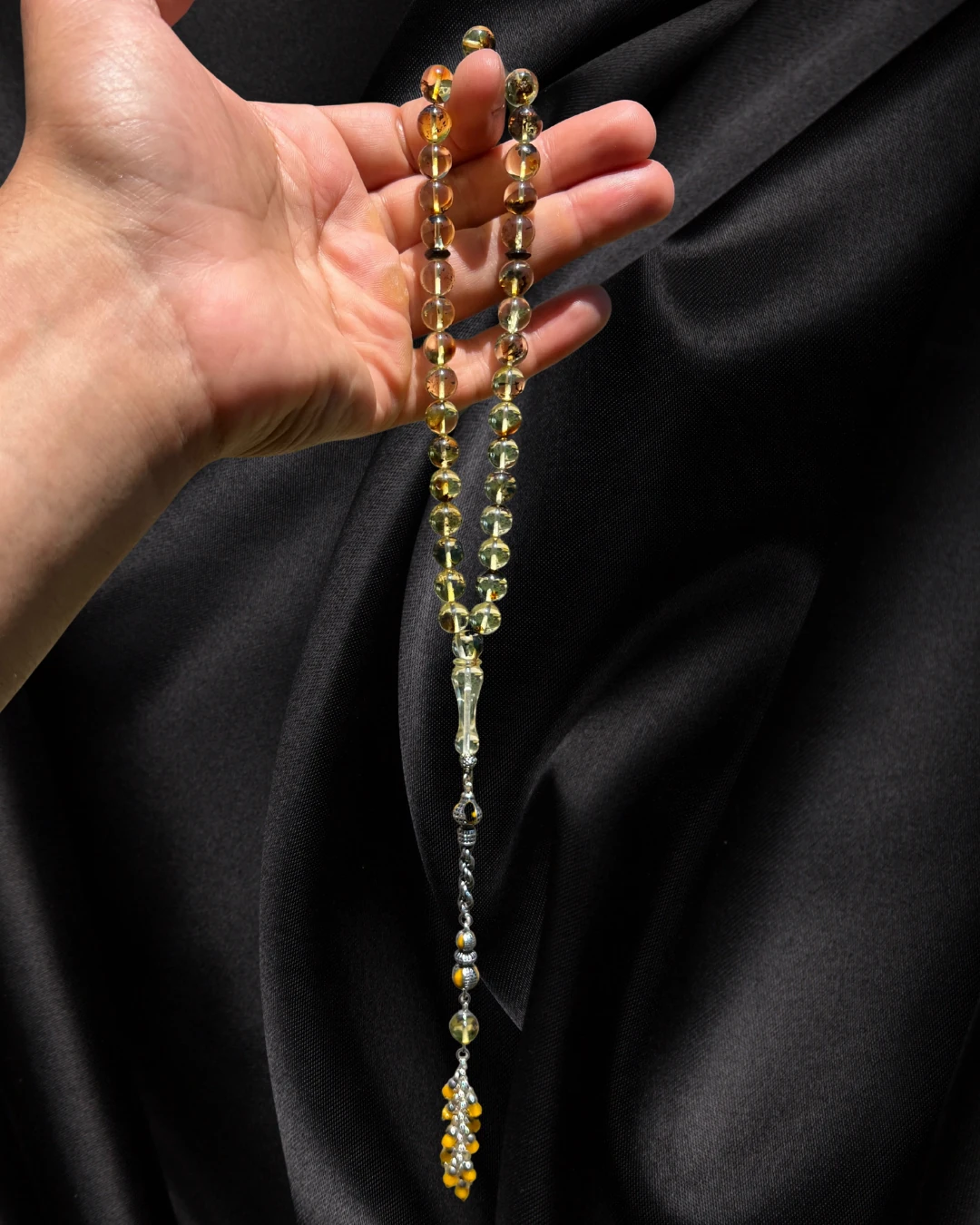 Sertifikalı Baltık Kehribar Tesbih - Gümüş Püskül Tasarım