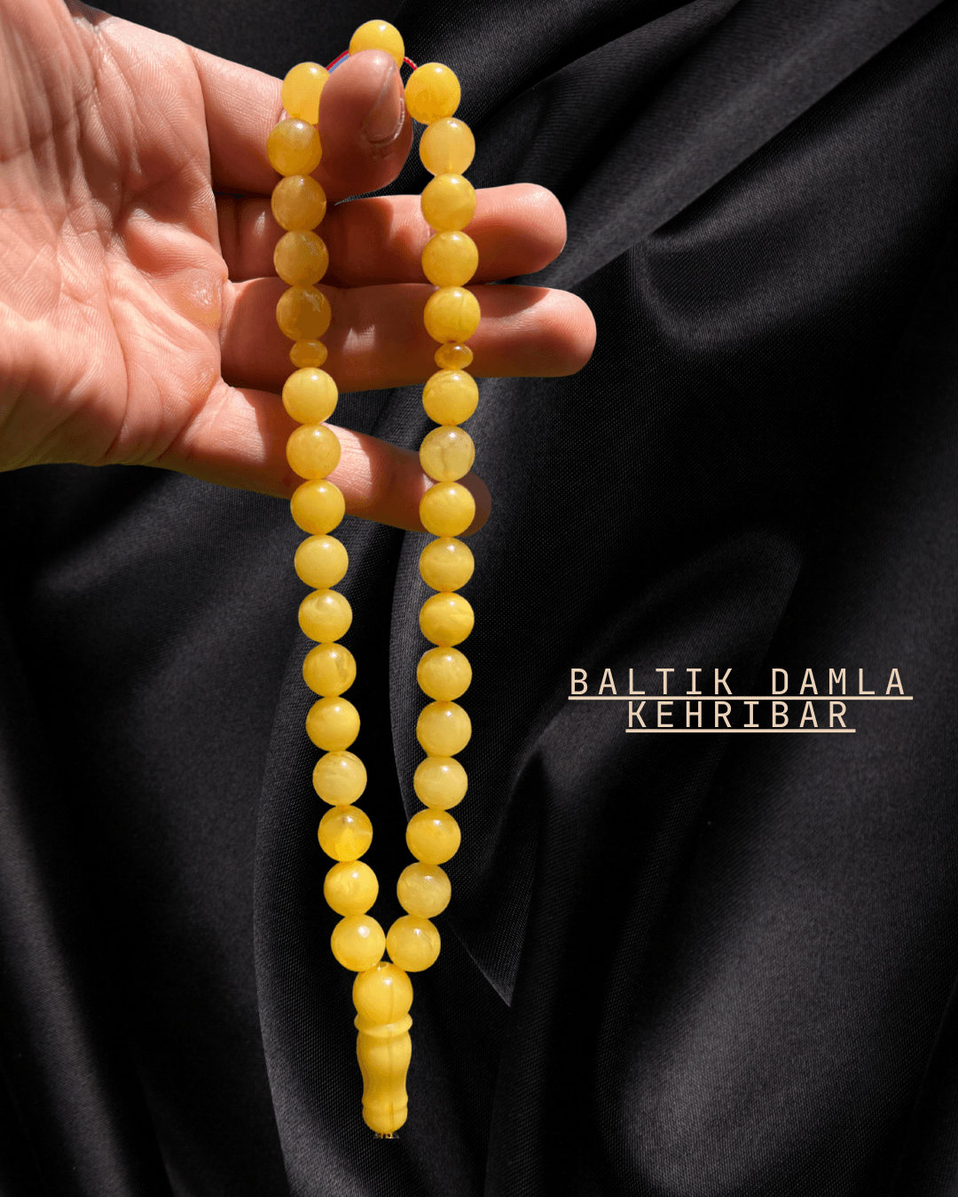 Baltık Damla Kehribar Tesbih - 925 Ayar Gümüş Püskül Tasarım