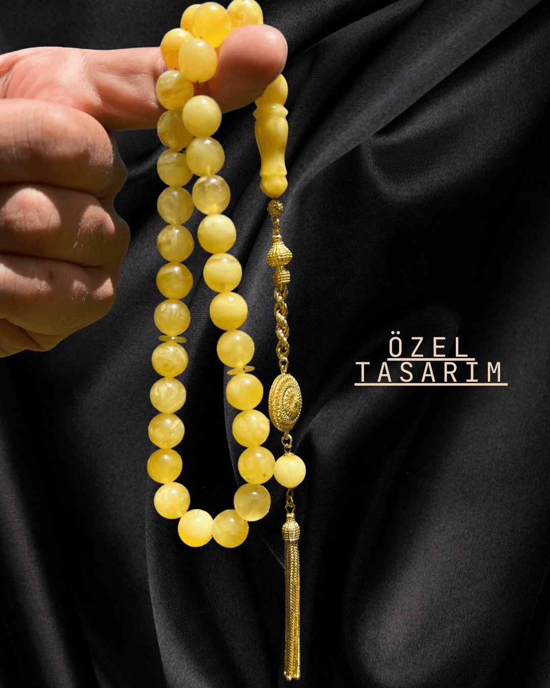 Baltık Damla Kehribar Tesbih - 925 Ayar Gümüş Püskül Tasarım