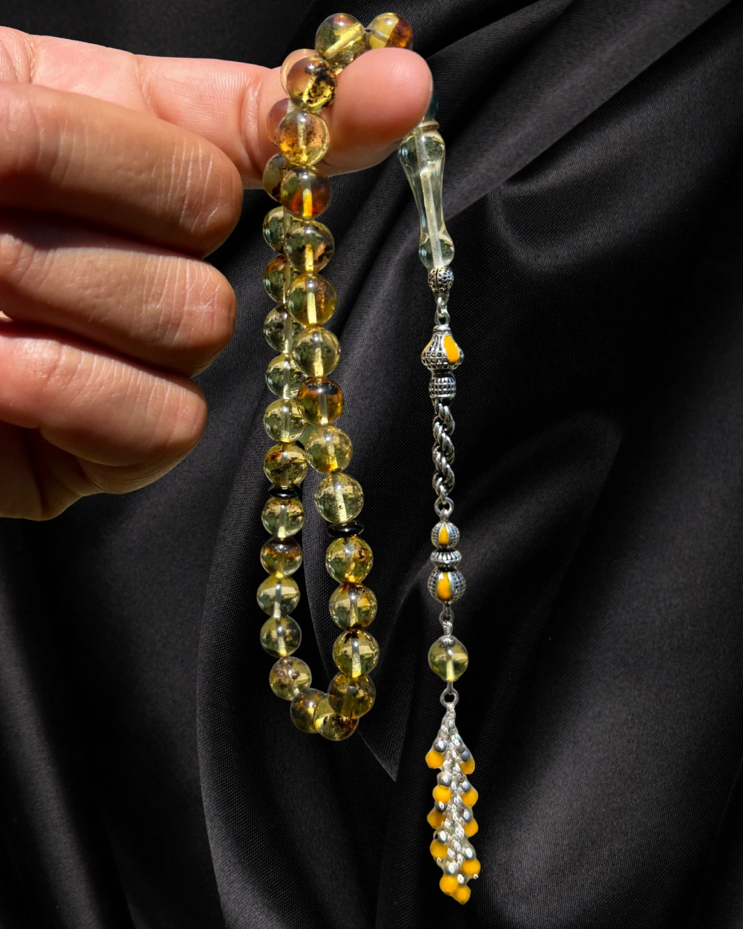 Sertifikalı Baltık Kehribar Tesbih - Gümüş Püskül Tasarım