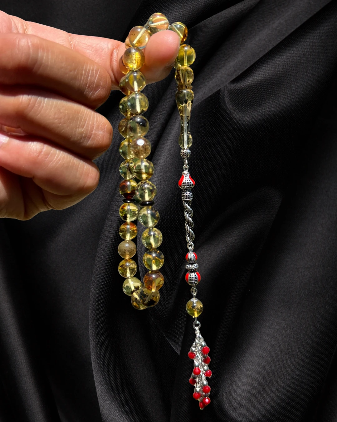 Sertifikalı Baltık Kehribar Tesbih - Gümüş Püskül Tasarım