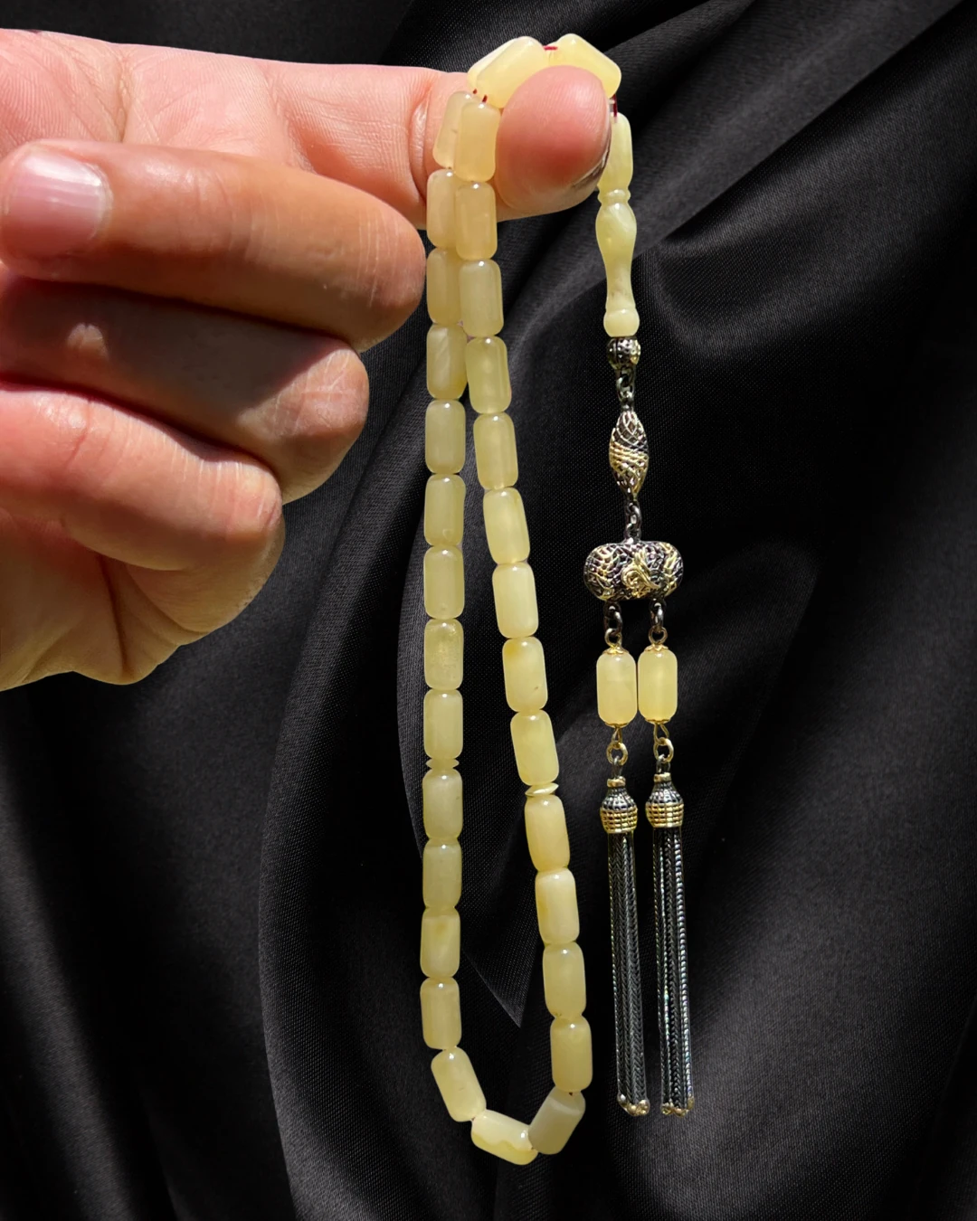 ORJİNAL DAMLA KEHRİBAR TESBİH - 925 AYAR GÜMÜŞ PÜSKÜL