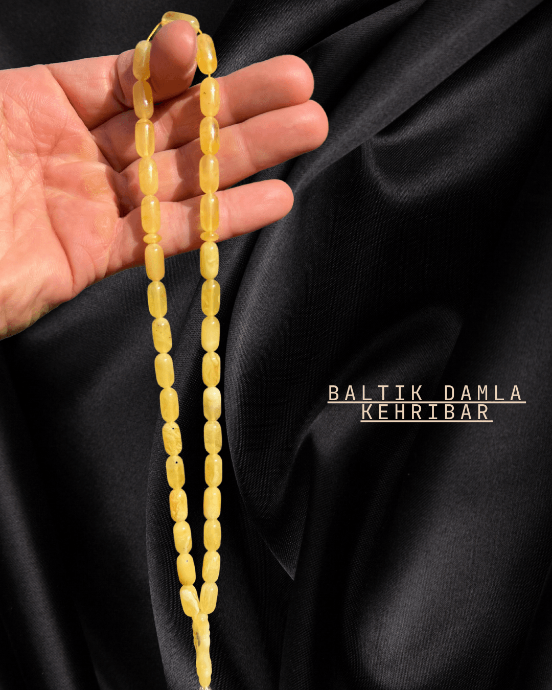 Damla Kehribar Tesbih-925 Ayar Gümüş Püskül Tasarım