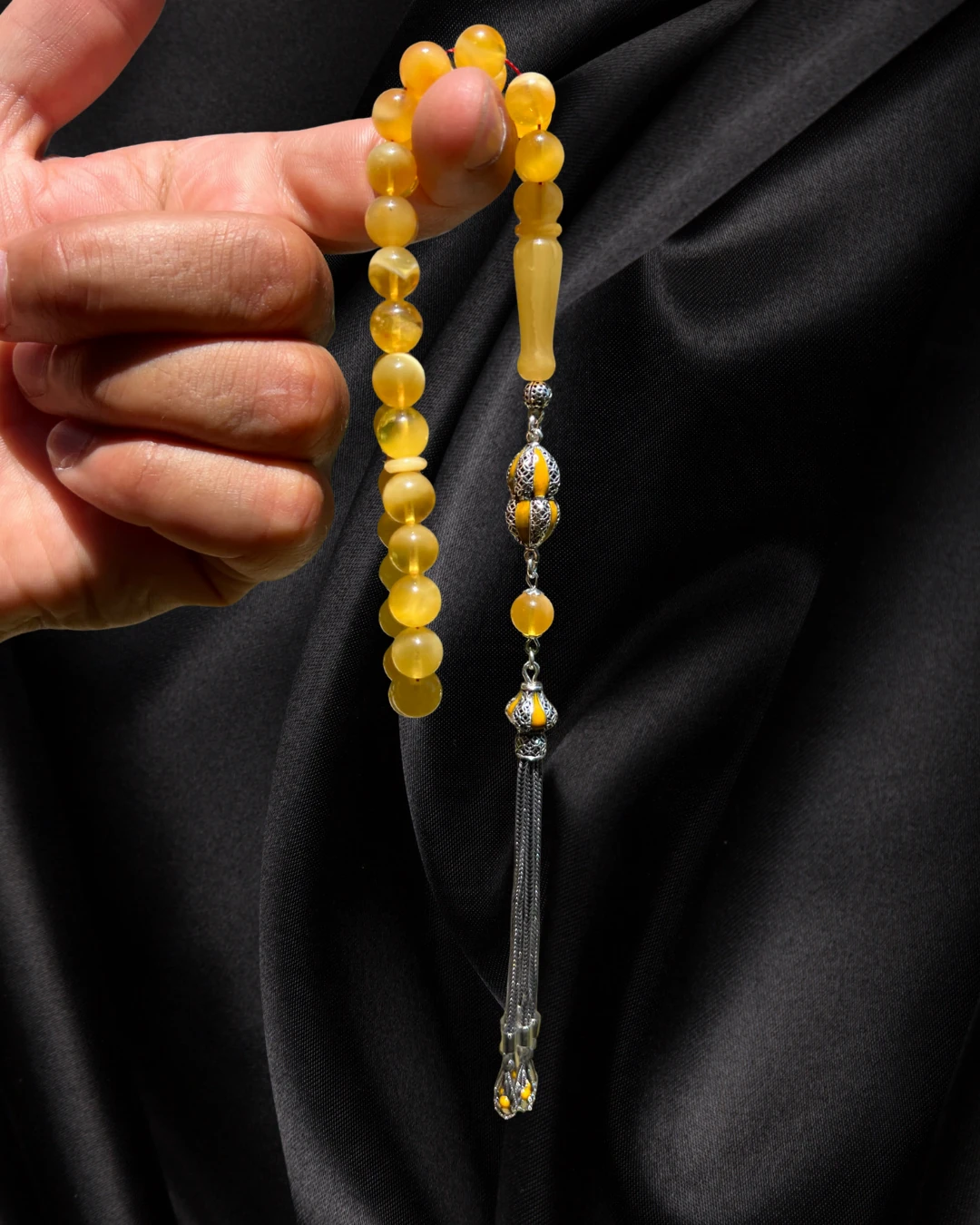 Sertifikalı Baltık Kehribar Tesbih - Gümüş Püskül Tasarım