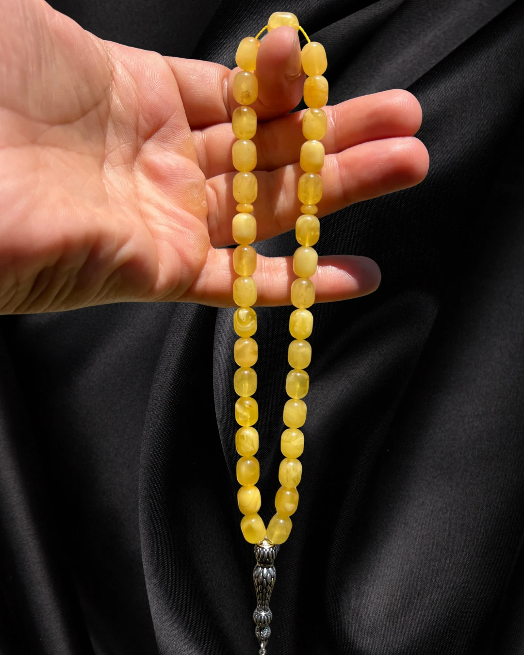 Sertifikalı Baltık Kehribar Tesbih - Gümüş Püskül Tasarım