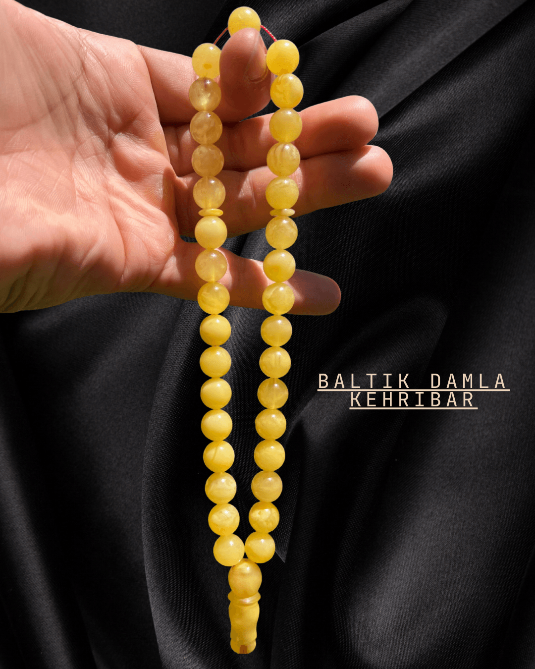 Baltık Damla Kehribar Tesbih - 925 Ayar Gümüş Püskül Tasarım