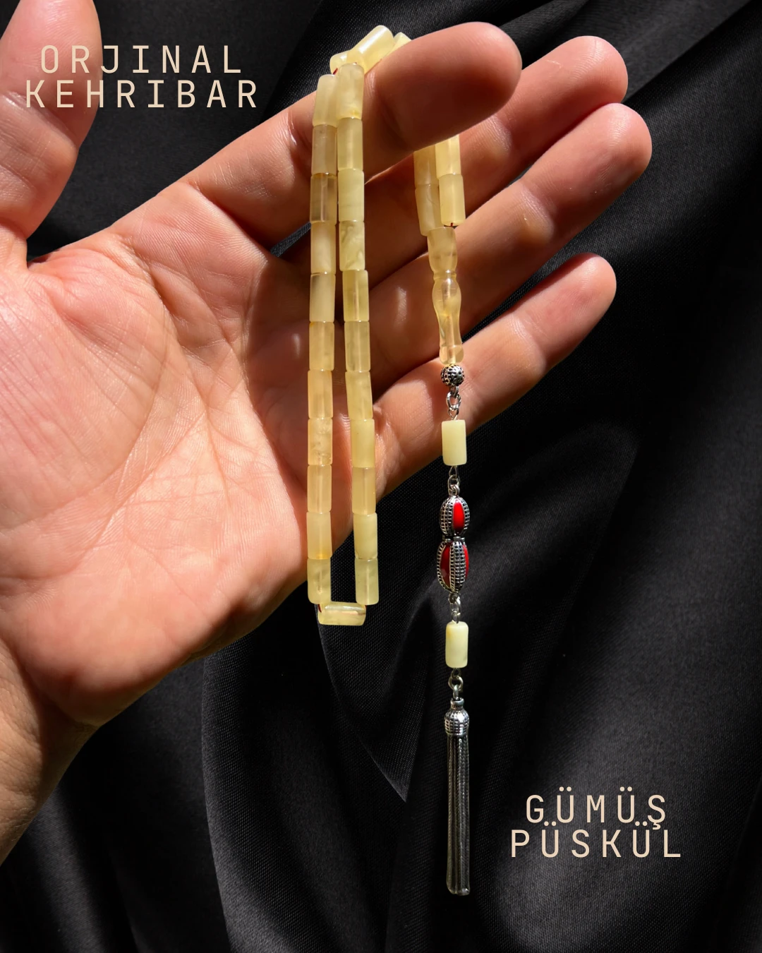 Sertifikalı Baltık Kehribar Tesbih - Gümüş Püskül Tasarım