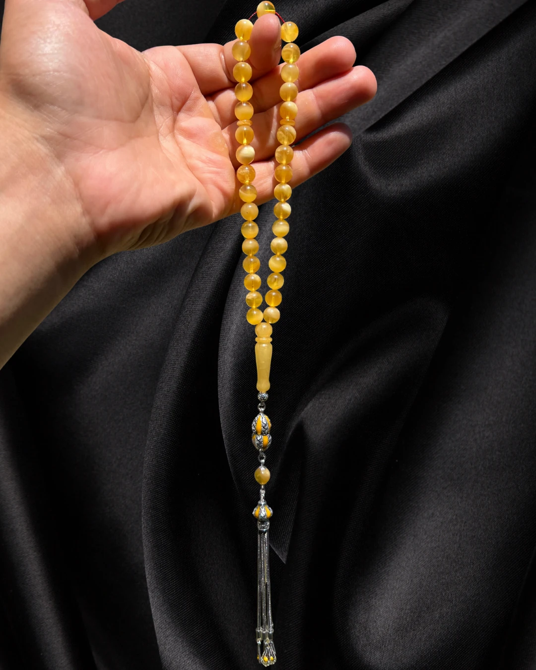 Sertifikalı Baltık Kehribar Tesbih - Gümüş Püskül Tasarım