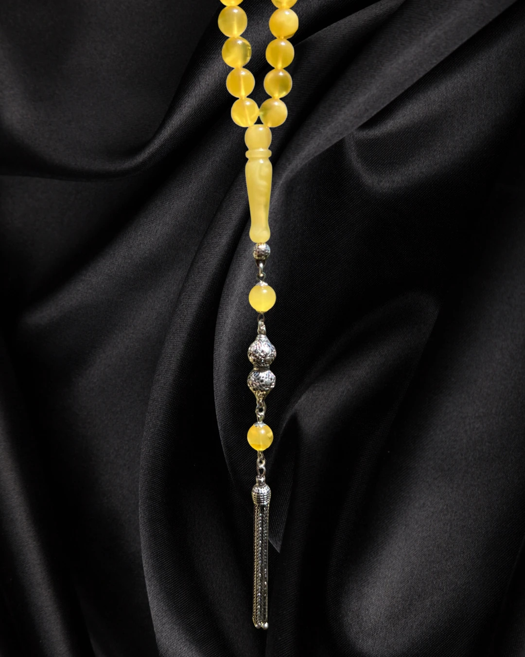 Sertifikalı Baltık Kehribar Tesbih - Gümüş Püskül Tasarım