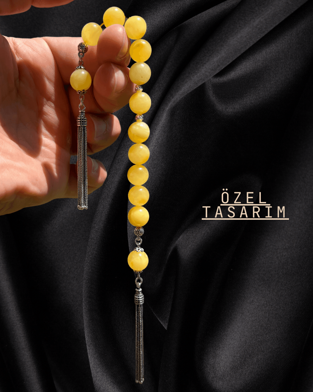 Baltık Damla Kehribar Zaza Tesbih - 925 Ayar Gümüş Püskül Tasarım