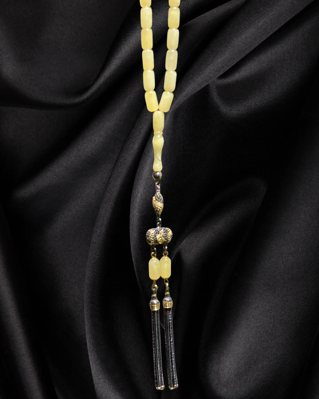 ORJİNAL DAMLA KEHRİBAR TESBİH - 925 AYAR GÜMÜŞ PÜSKÜL