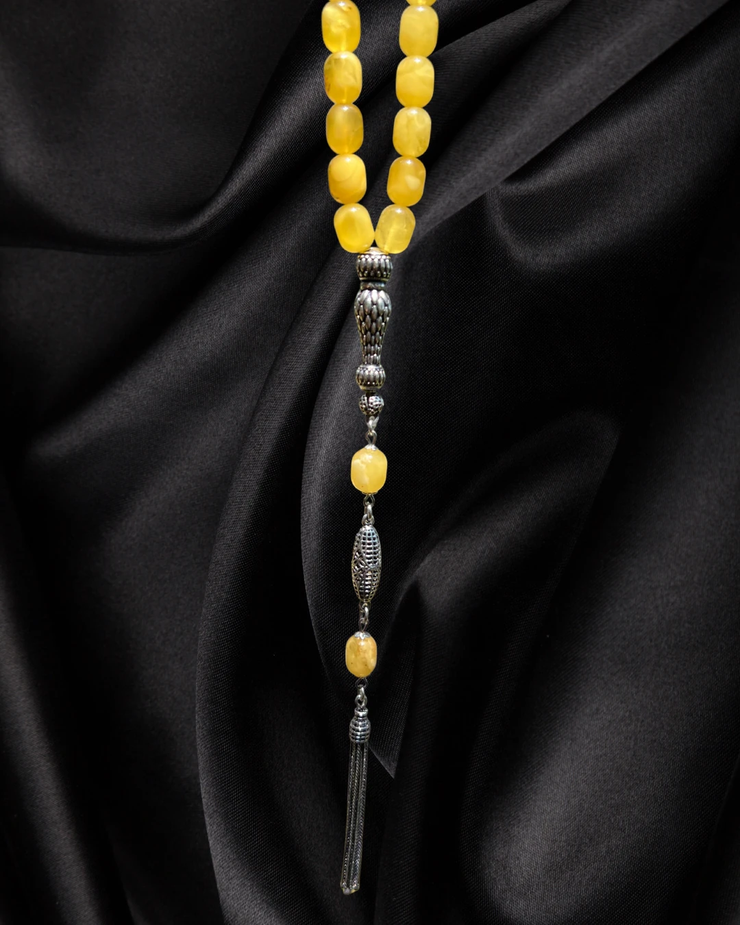 Sertifikalı Baltık Kehribar Tesbih - Gümüş Püskül Tasarım