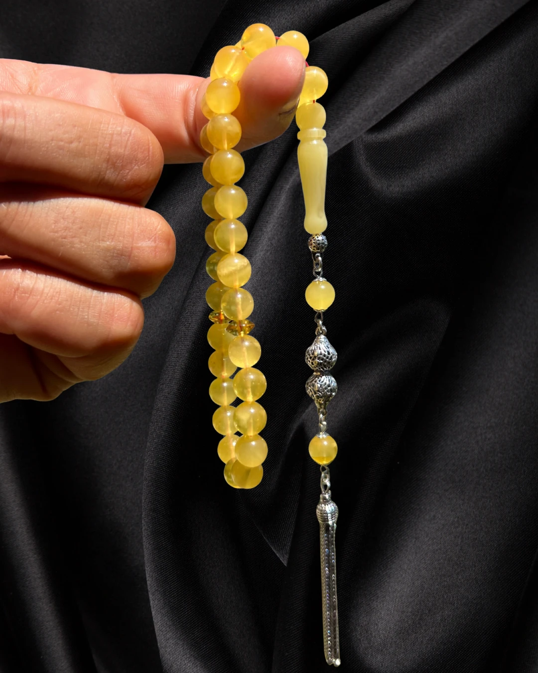 Sertifikalı Baltık Kehribar Tesbih - Gümüş Püskül Tasarım