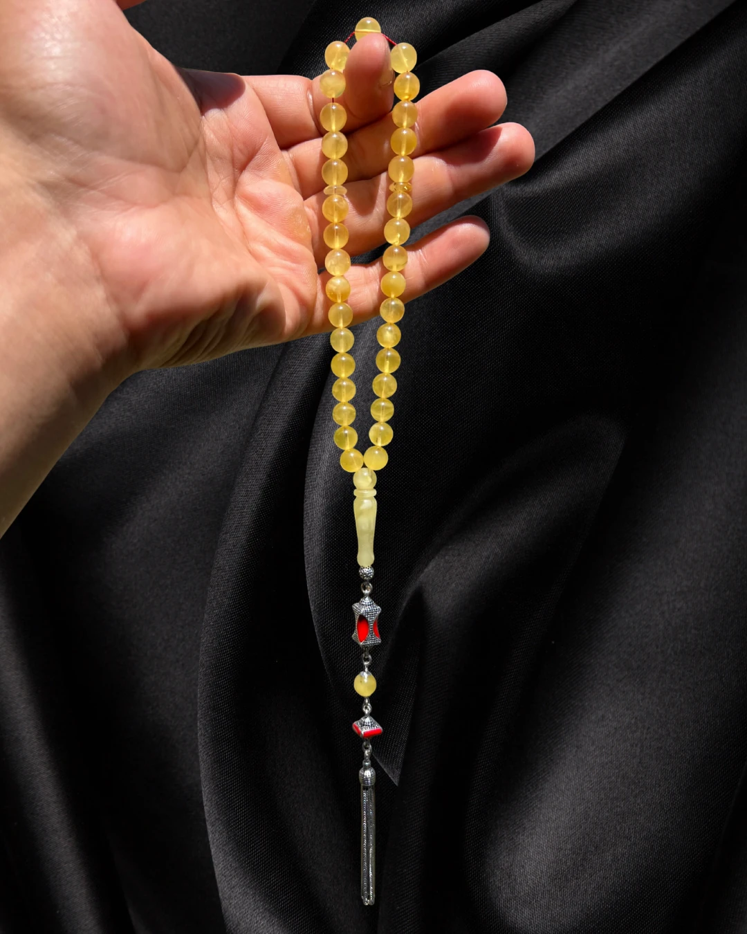 Sertifikalı Baltık Kehribar Tesbih - Gümüş Püskül Tasarım