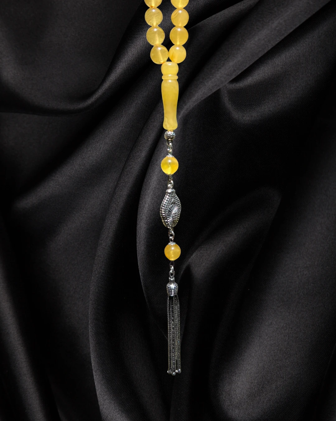 Sertifikalı Baltık Kehribar Tesbih - Gümüş Püskül Tasarım