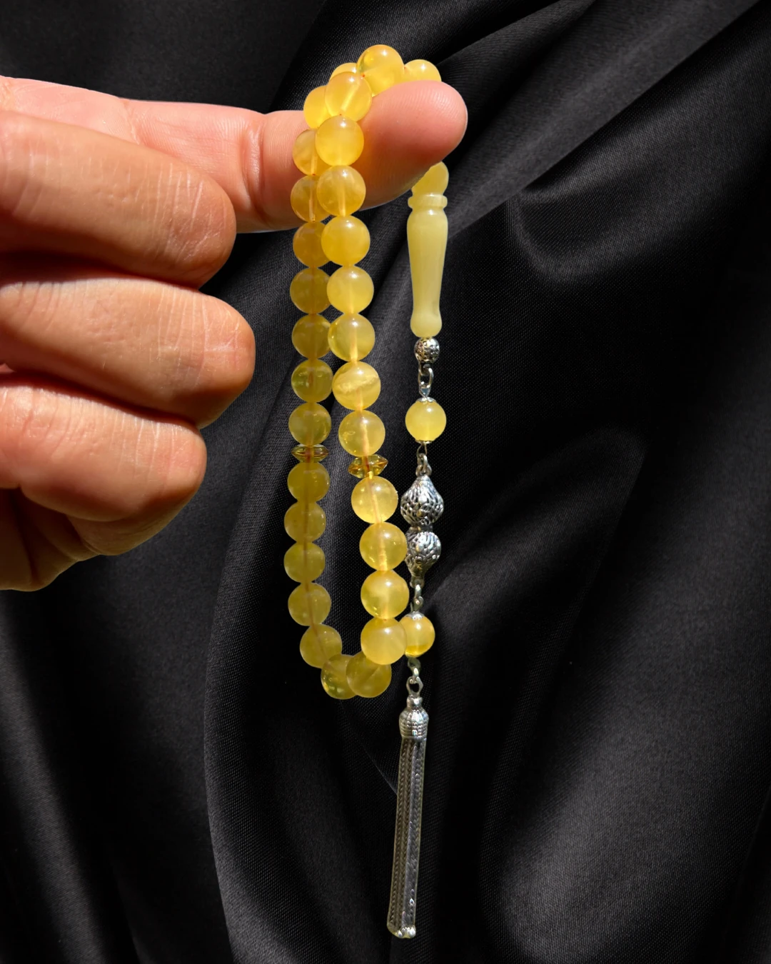 Sertifikalı Baltık Kehribar Tesbih - Gümüş Püskül Tasarım