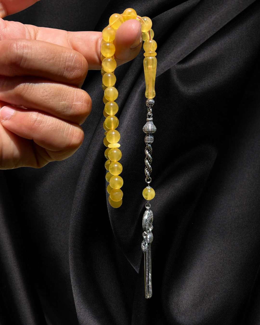 Sertifikalı Baltık Kehribar Tesbih - Gümüş Püskül Tasarım