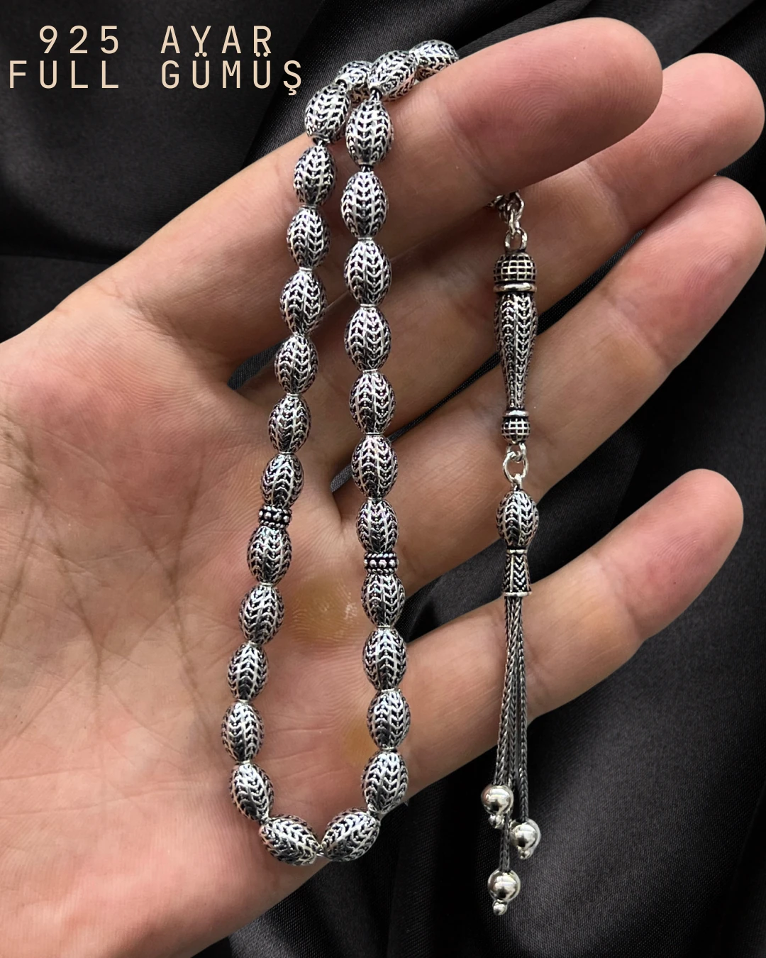 925 AYAR FULL GÜMÜŞ TESBİH-DERİ KUTU İLE GÖNDERİM