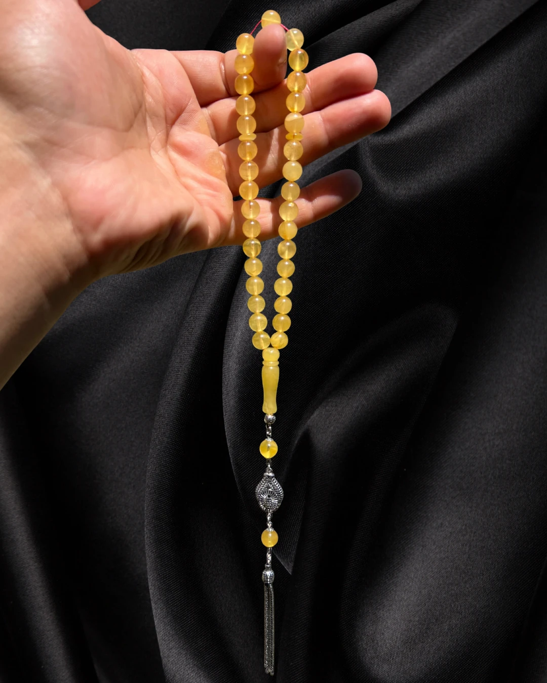 Sertifikalı Baltık Kehribar Tesbih - Gümüş Püskül Tasarım