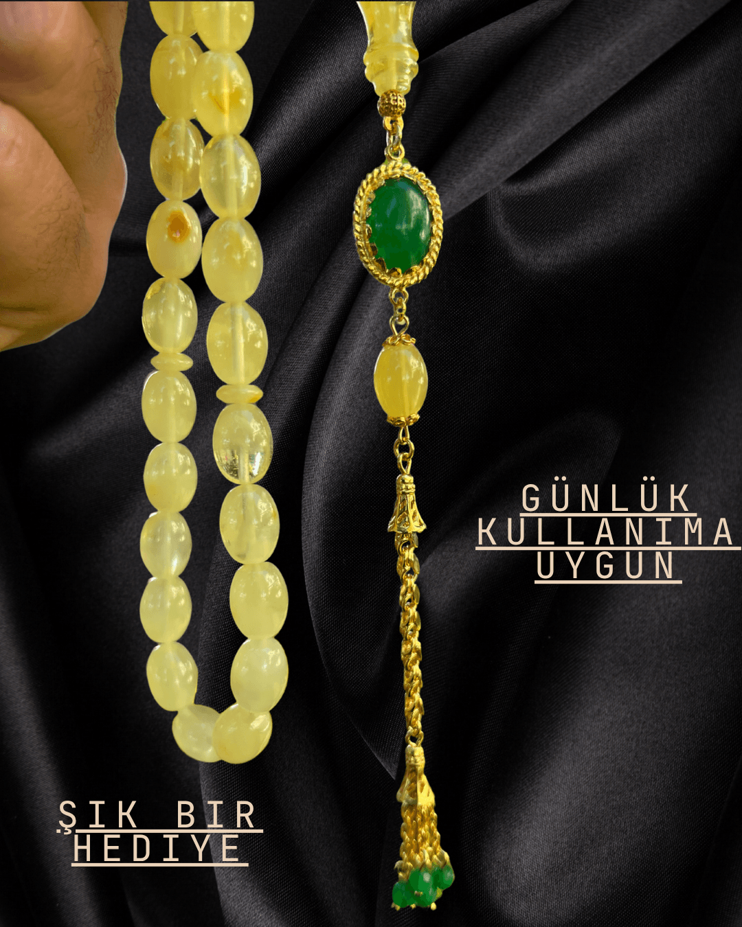 Baltık Damla Kehribar Tesbih - Gümüş Püskül Tasarım