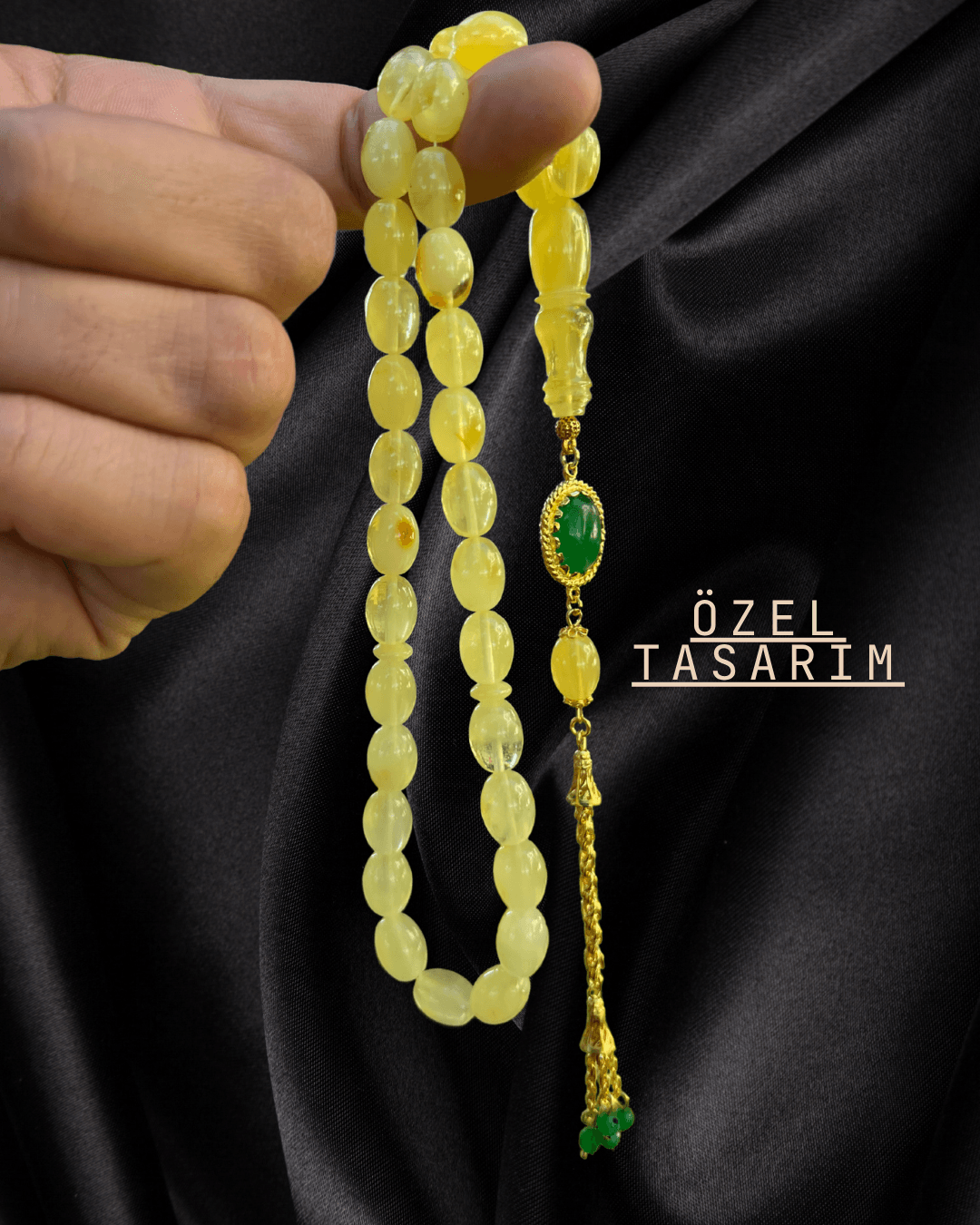 Baltık Damla Kehribar Tesbih - Gümüş Püskül Tasarım