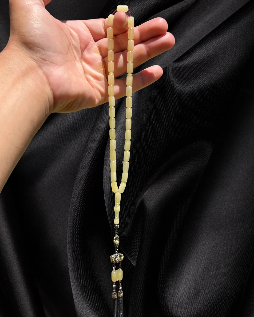 ORJİNAL DAMLA KEHRİBAR TESBİH - 925 AYAR GÜMÜŞ PÜSKÜL