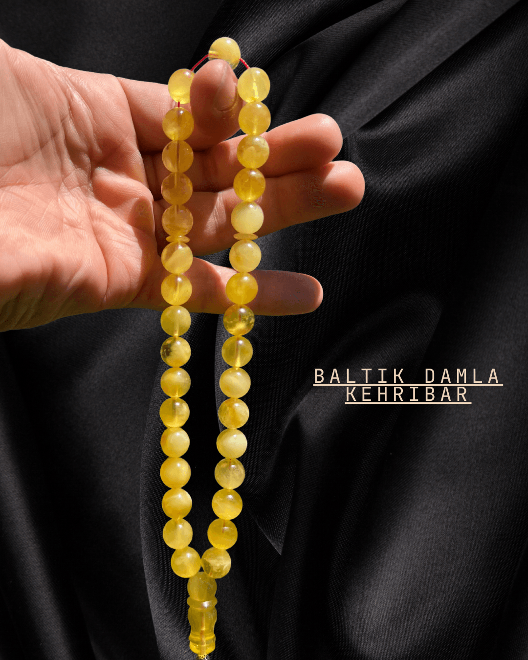 Baltık Damla Kehribar Tesbih - 925 Ayar Gümüş Püskül Tasarım