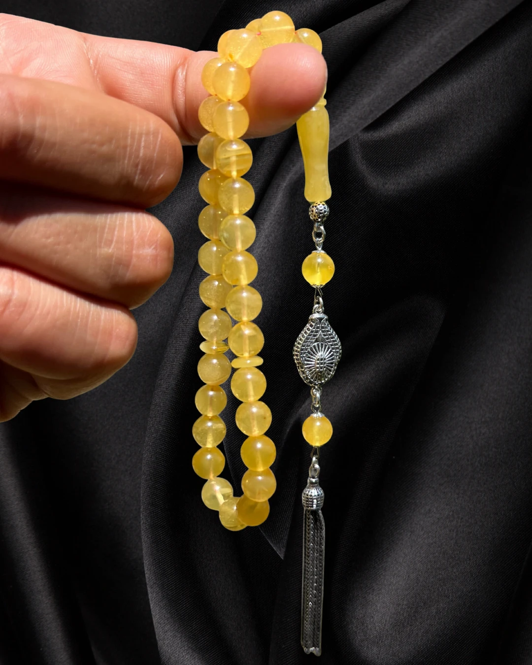 Sertifikalı Baltık Kehribar Tesbih - Gümüş Püskül Tasarım