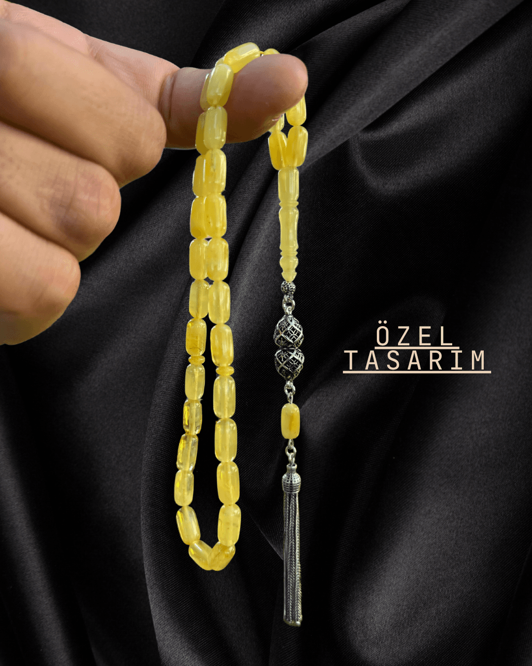 Baltık Damla Kehribar Tesbih - Gümüş Püskül Tasarım