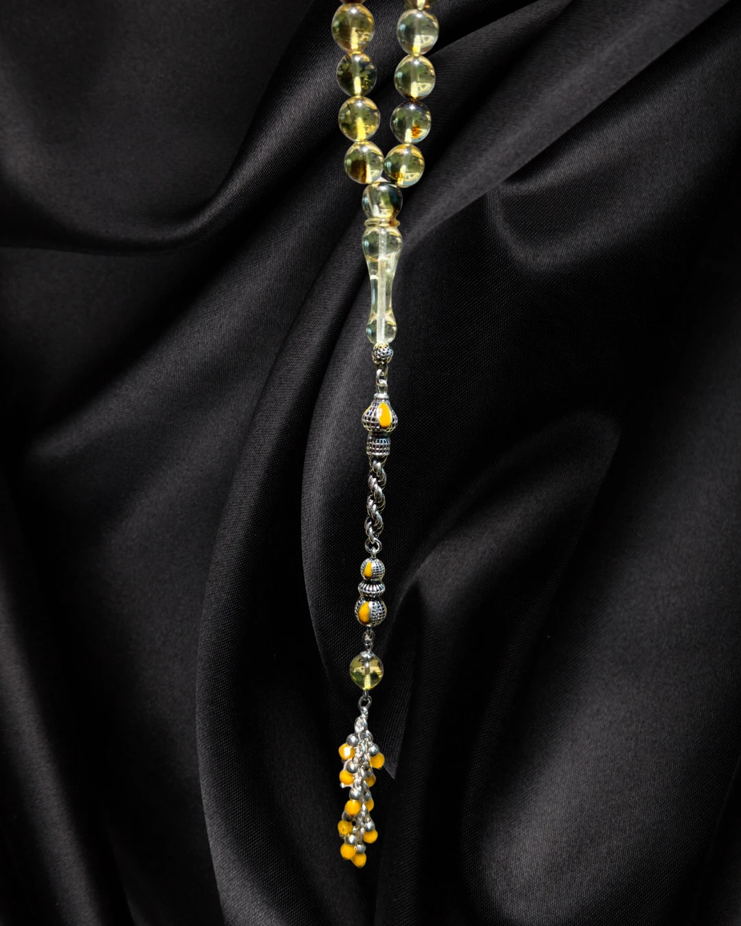 Sertifikalı Baltık Kehribar Tesbih - Gümüş Püskül Tasarım