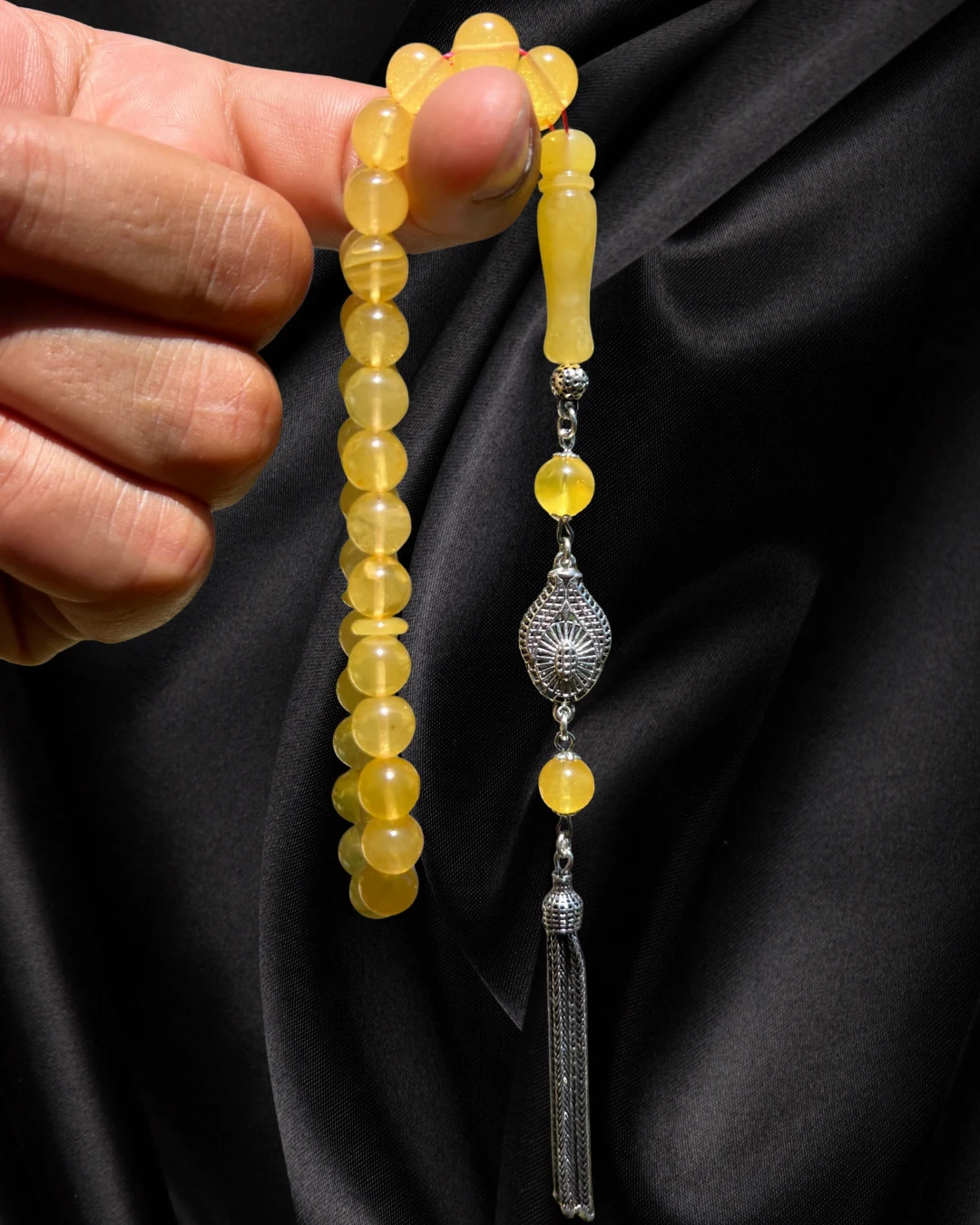 Sertifikalı Baltık Kehribar Tesbih - Gümüş Püskül Tasarım