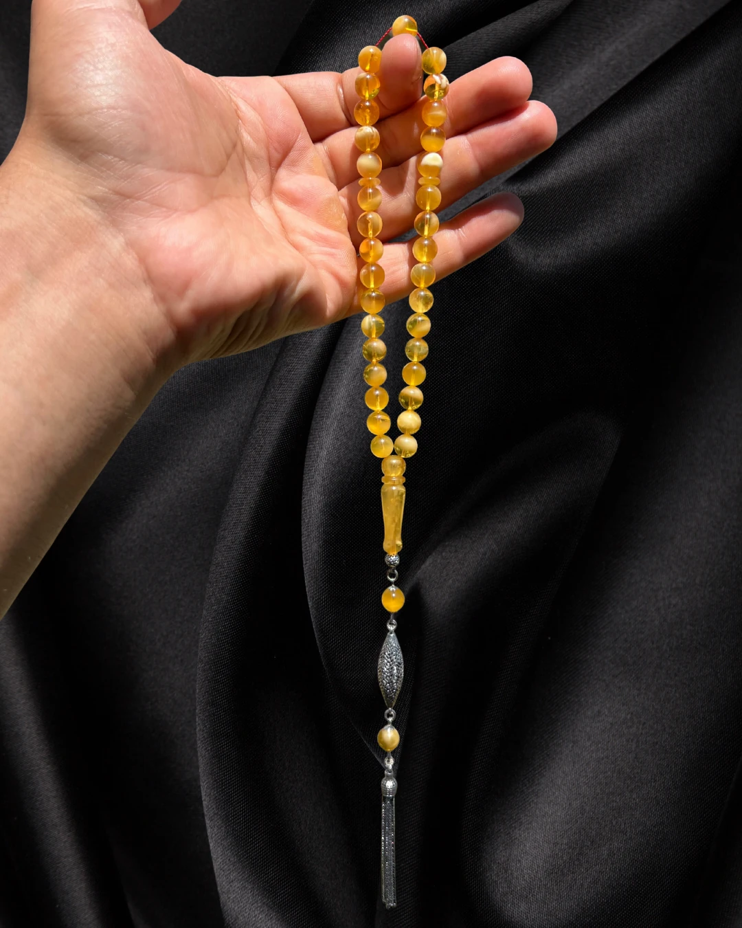 Sertifikalı Baltık Kehribar Tesbih - Gümüş Püskül Tasarım