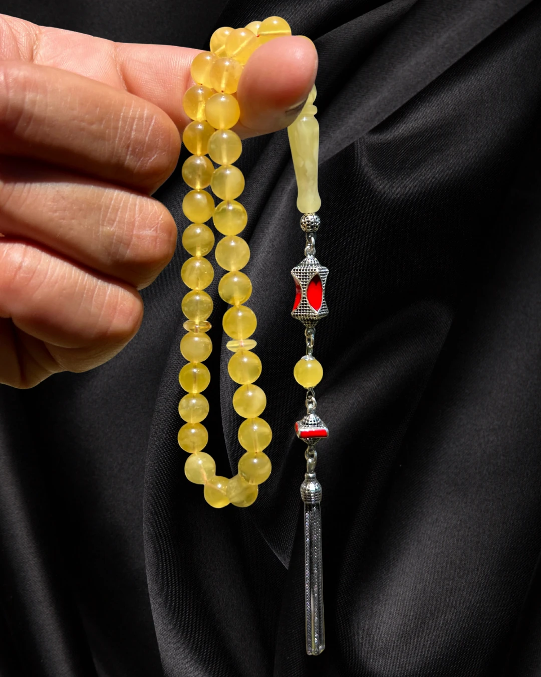 Sertifikalı Baltık Kehribar Tesbih - Gümüş Püskül Tasarım