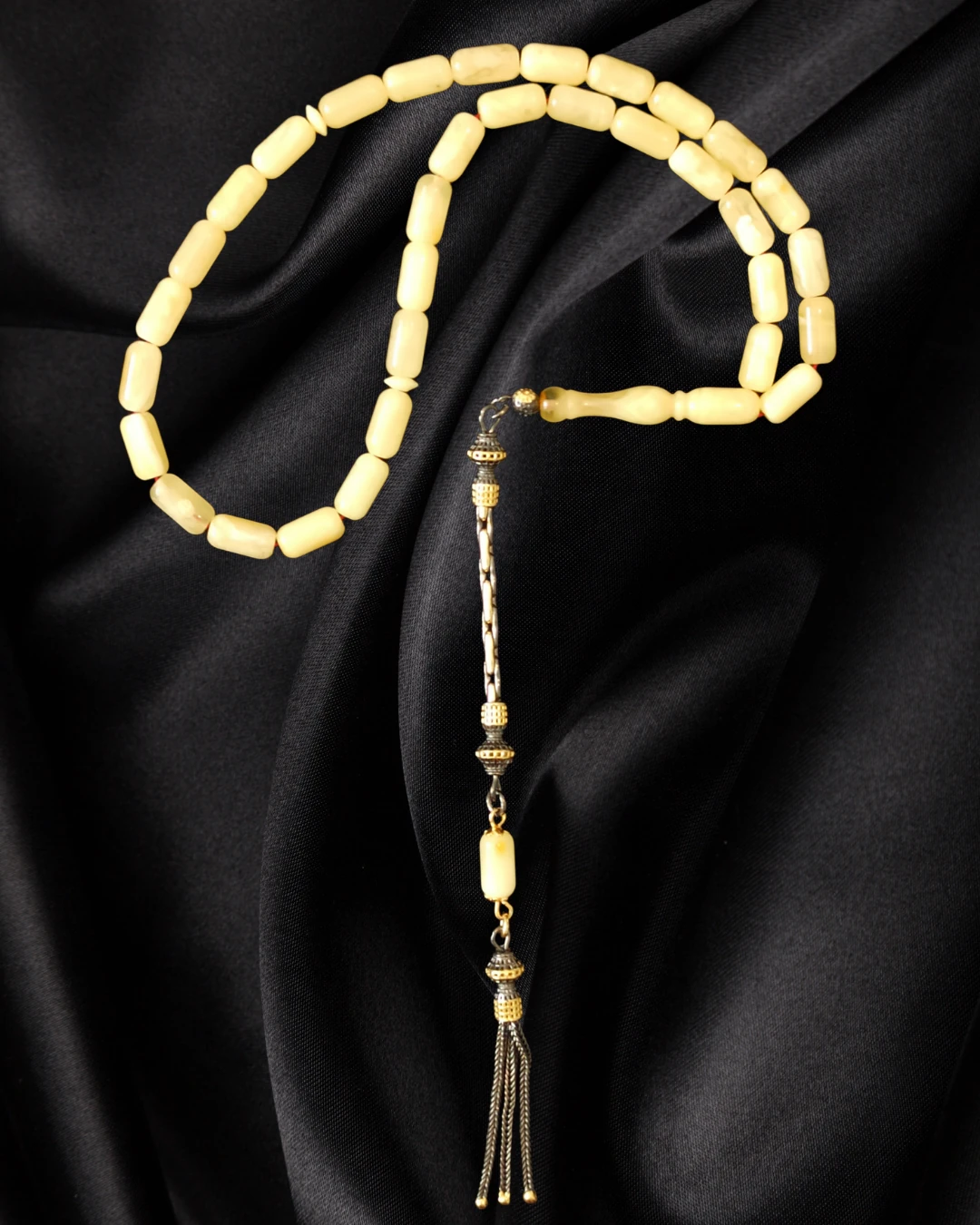 Sertifikalı Baltık Kehribar Tesbih - Gümüş Püskül Tasarım