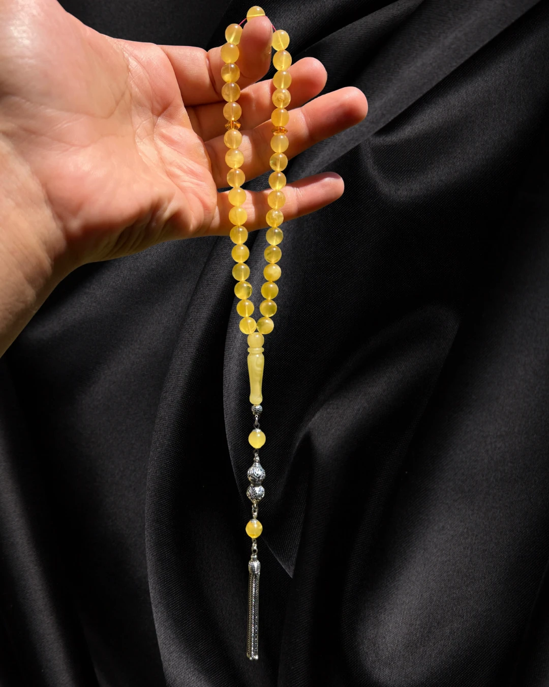 Sertifikalı Baltık Kehribar Tesbih - Gümüş Püskül Tasarım