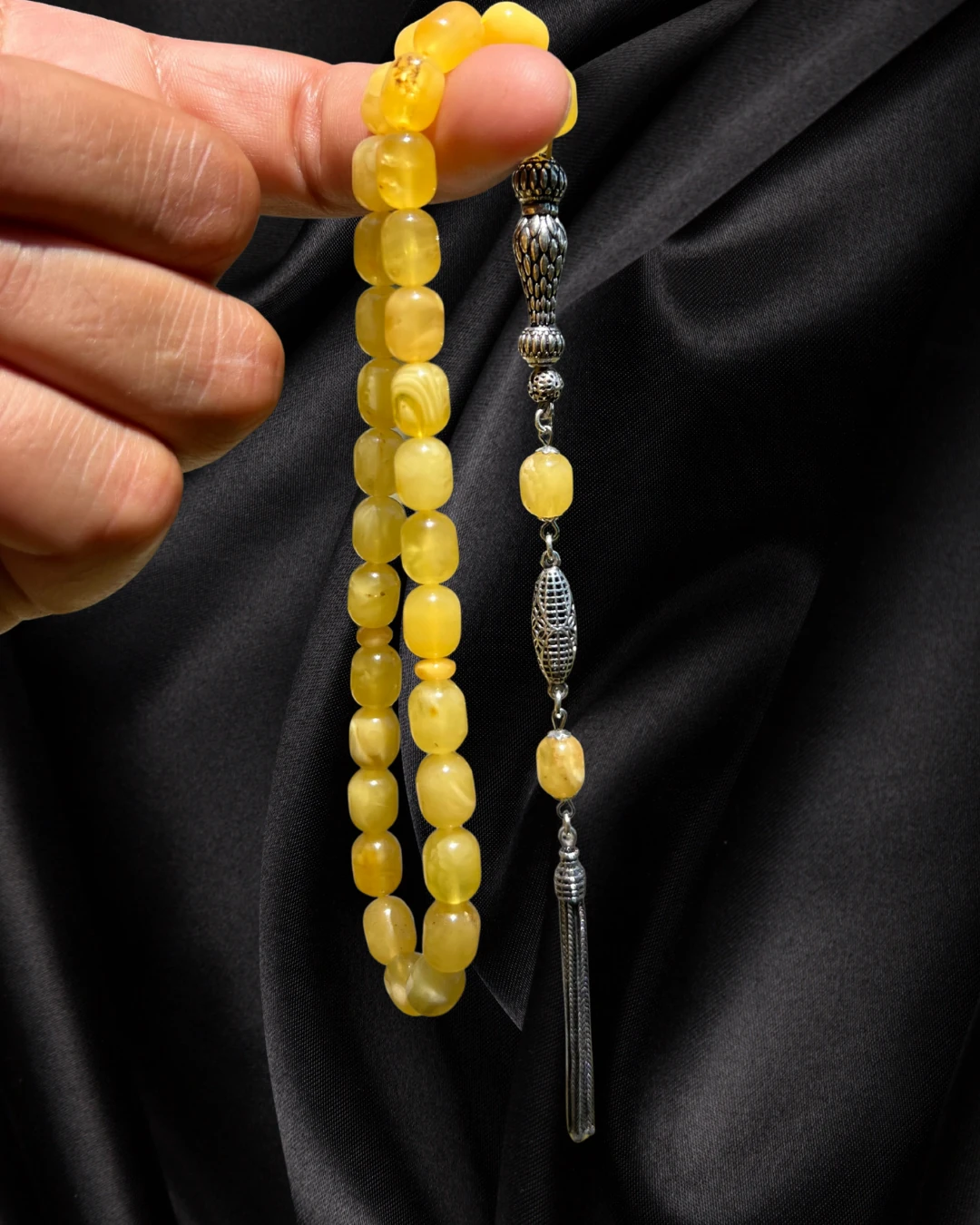 Sertifikalı Baltık Kehribar Tesbih - Gümüş Püskül Tasarım