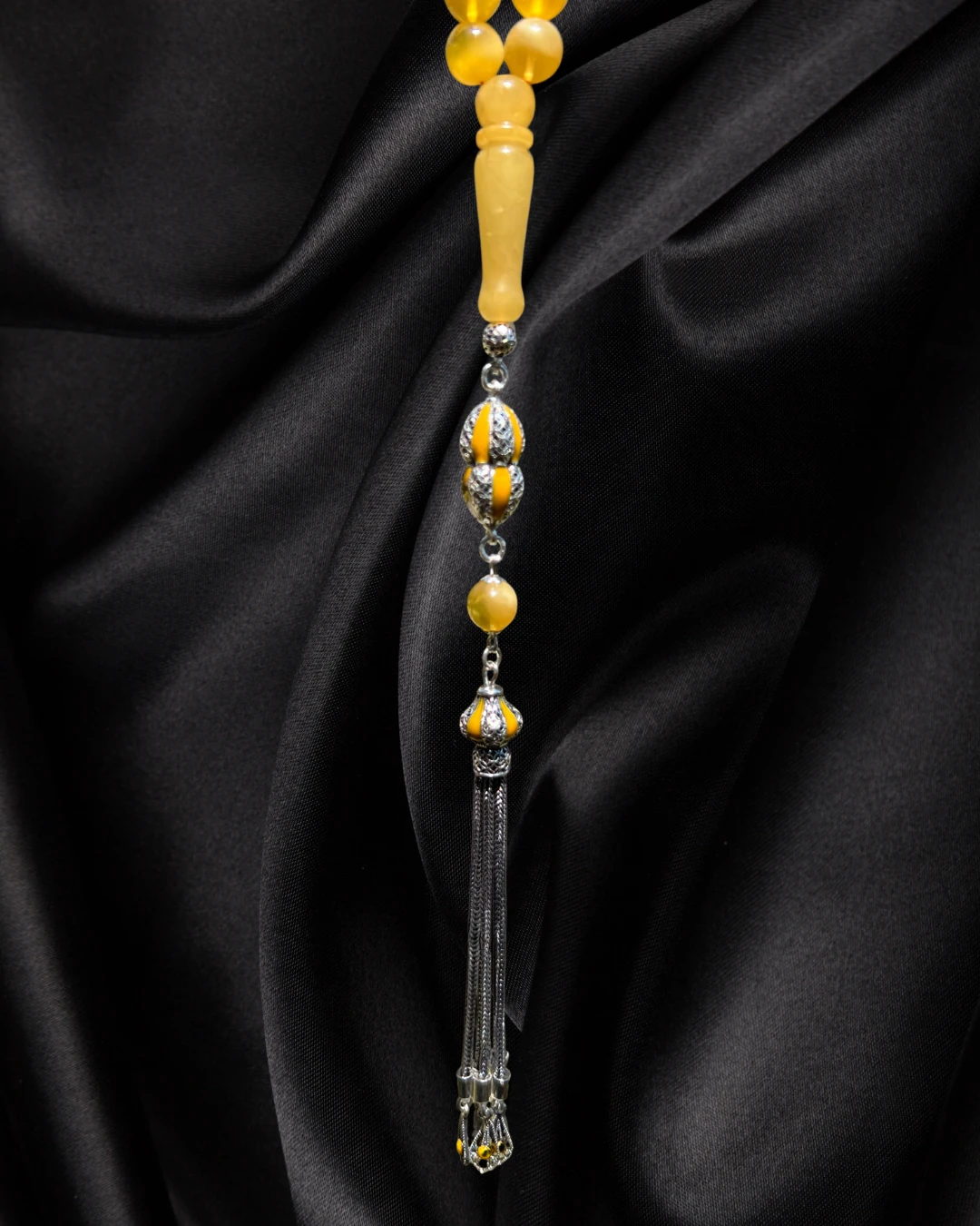 Sertifikalı Baltık Kehribar Tesbih - Gümüş Püskül Tasarım