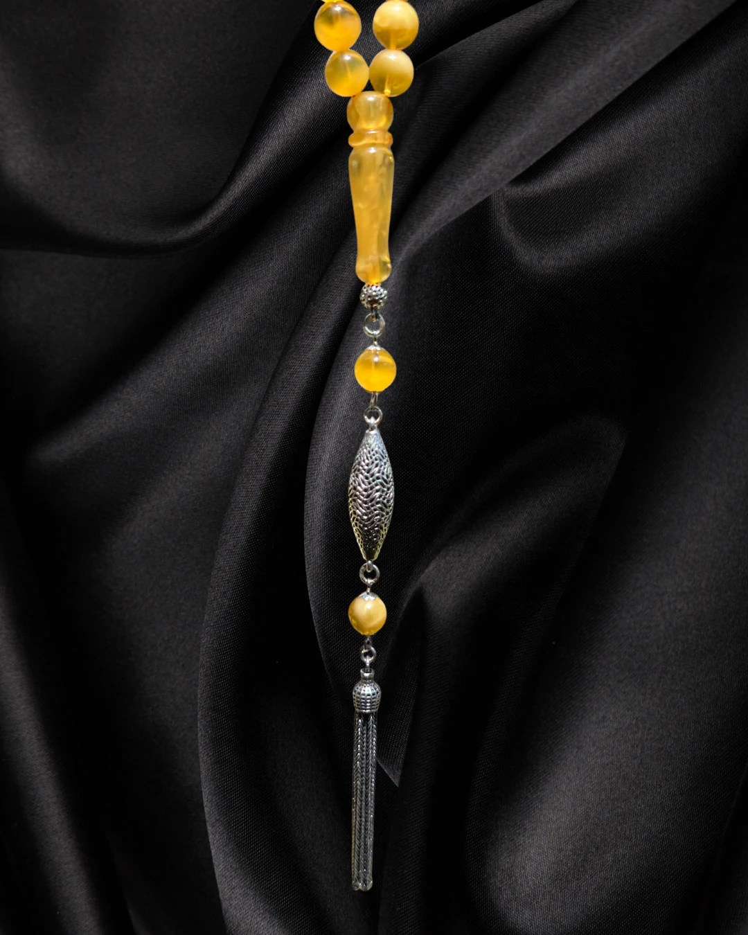 Sertifikalı Baltık Kehribar Tesbih - Gümüş Püskül Tasarım