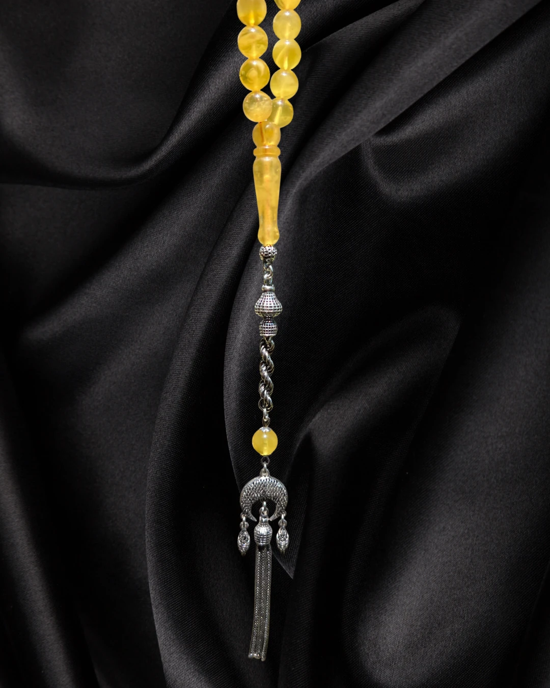 Sertifikalı Baltık Kehribar Tesbih - Gümüş Püskül Tasarım