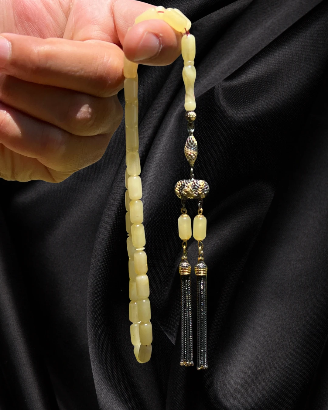 ORJİNAL DAMLA KEHRİBAR TESBİH - 925 AYAR GÜMÜŞ PÜSKÜL