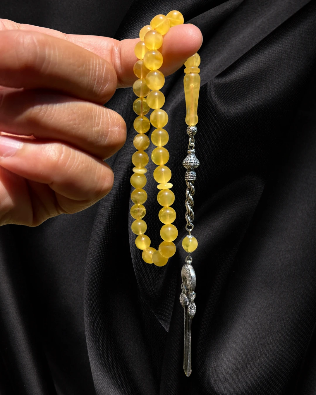 Sertifikalı Baltık Kehribar Tesbih - Gümüş Püskül Tasarım