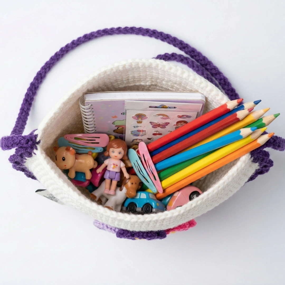 Violet Circle - Yuvarlak Çiçekli El Örgüsü Çocuk Çantası