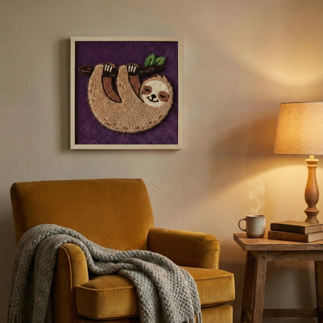 Sleepy Sloth - El Yapımı Tufting Çocuk Odası Duvar Dekoru