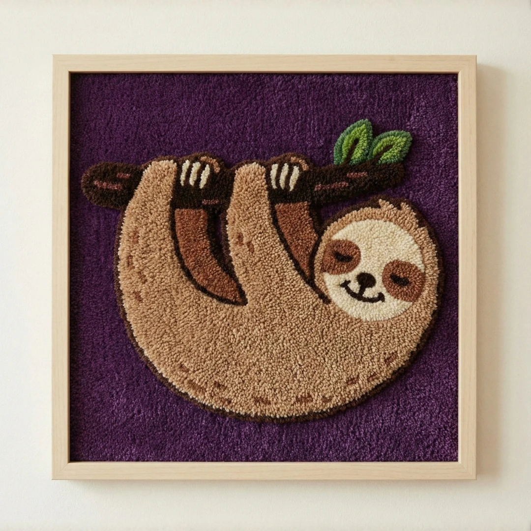 Sleepy Sloth - El Yapımı Tufting Çocuk Odası Duvar Dekoru