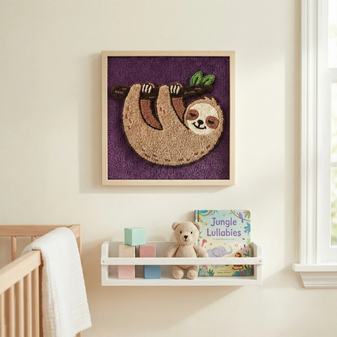 Sleepy Sloth - El Yapımı Tufting Çocuk Odası Duvar Dekoru