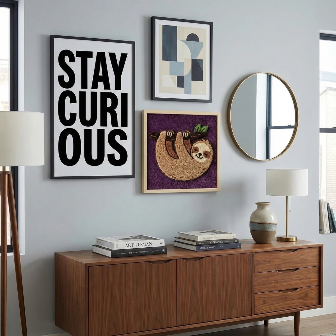 Sleepy Sloth - El Yapımı Tufting Çocuk Odası Duvar Dekoru