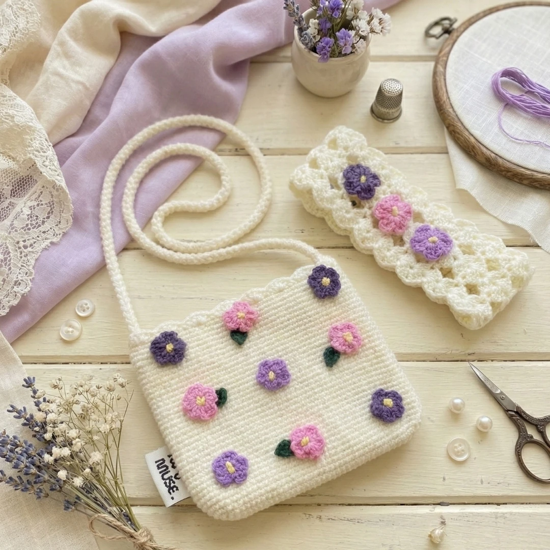 Little Meadow - Kır Çiçekli Saç Bandı Hediyeli Çanta Seti